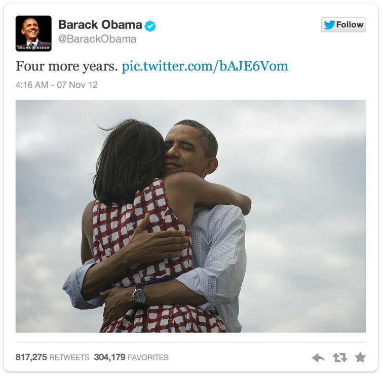 'Four more Years': 2013년 2월 현재까지 가장 많이 리트윗된 사례