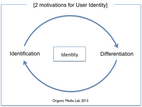 사용자 정체성(identity)은 크게 동일시(identification)와 차별화(differentiation) 욕구에 기반하며, 이 대립된 요소는 서로 상호의존적(interdependent) 관계에 놓여있다.
